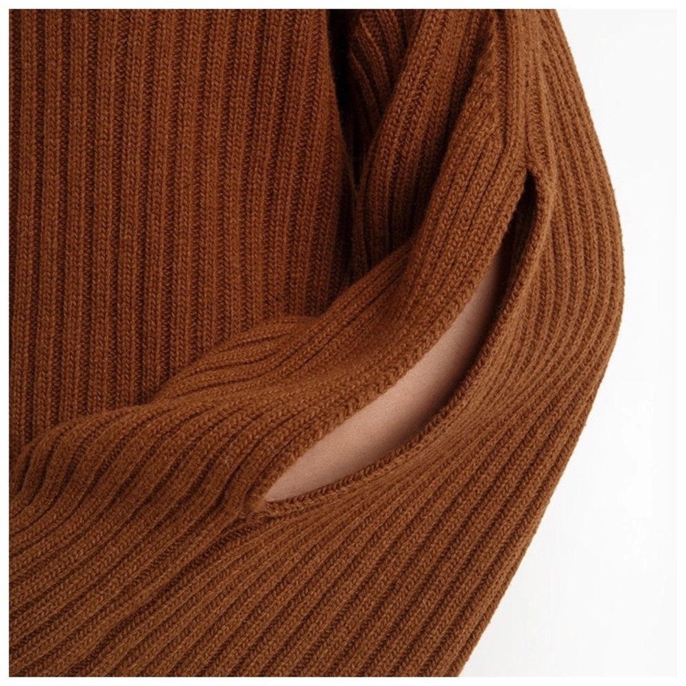 Brown Slit Sleeve Turtleneck Sweater C80 - Picture 4 of 5